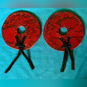 Equine Bit Guards-Handmade Horse Tack- Red and Black Snakeskin Genuine Leather!